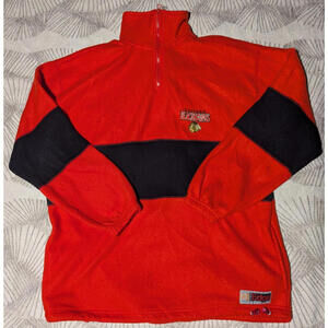 VTG Chicago Blackhawks NHL Fleece Pullover Mens L Pro Edge 1/4 Zip Red Black